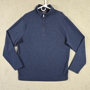 Van Heusen Mens Royal Navy Blue Never Tuck Quarter-Zip Pullover Sweatshirt Sz L